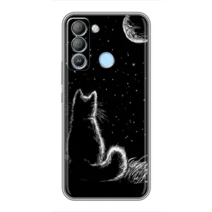 Чохол з принтом для TECNO Pop 5 LTE (AlphaPrint) Модні коти (Котик і місяць)