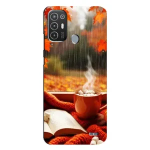 Чохол з унікальним дизайном 'Осінь з кавою' для TECNO Pop 6 Pro (BE8) (Кава і дощ)