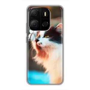 Чехол с принтом «Котик с бабочкой» для TECNO Pop 7 Pro
