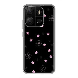 Чехол с розовым рисунком для Tecno Pop 7 (Розовые цветы на черном)