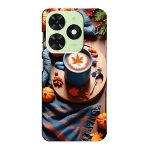 Чехол с уникальным дизайном «Осень с кофе» для Tecno Pop 8 (Кофе и тыковки)