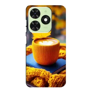 Чехол с уникальным дизайном «Осень с кофе» для Tecno Pop 8 (Кофе на желтом пледе)