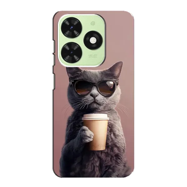 Чехол с принтом «Кот с кофе» для TECNO Pop 8