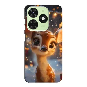 Яркий чехол для TECNO Pop 8 с Зимними Оленятами (Олененок среди гирлянд)