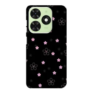 Чехол с розовым рисунком для Tecno Pop 8 (Розовые цветы на черном)