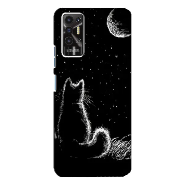 Чехол с принтом «Котик и луна» для TECNO Pova 2 (LE7n)