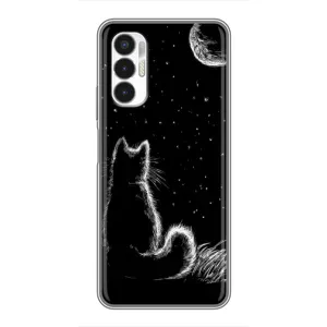 Чохол з принтом для Tecno POVA 3 (LF7n) (AlphaPrint) Модні коти (Котик і місяць)