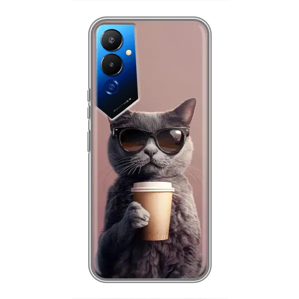 Чехол с принтом «Кот с кофе» для TECNO POVA 4 (LG7n)
