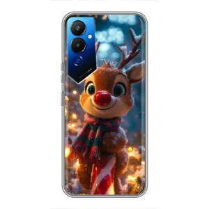 Яркий чехол для TECNO POVA 4 (LG7n) с Зимними Оленятами (Олень с шарфом)