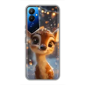 Яркий чехол для TECNO POVA 4 (LG7n) с Зимними Оленятами (Олененок среди гирлянд)