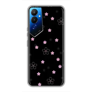 Чохол з розовим принтом для Tecno POVA 4 (LG7n) (Рожеві квіти на чорному)
