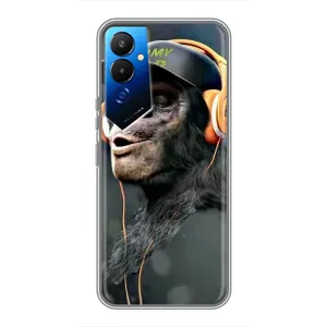 Чехол с Обезьянами Tecno POVA 4 (LG7n) - (AlphaPrint) (В наушниках)
