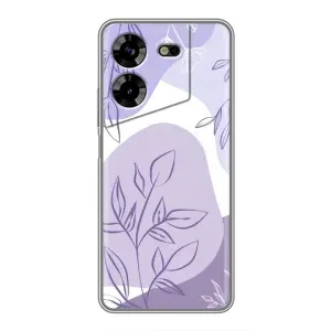 Силиконовый чехол с принтом в цветах на Tecno POVA 5 (LG7n) (Фиолетовые листья абстракция)
