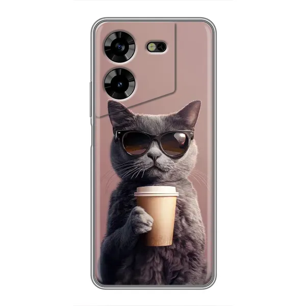 Чохол з принтом «Кіт з кавою» для TECNO POVA 5 (LG7n)