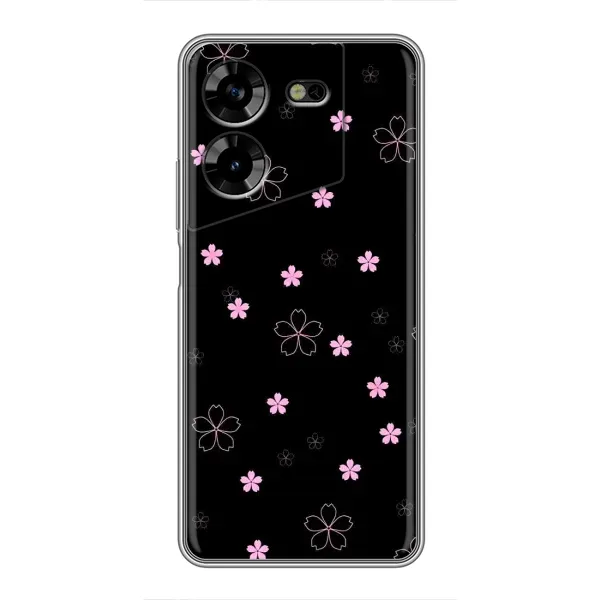 Чехол с принтом «Розовые цветы на черном» для TECNO POVA 5 (LG7n)