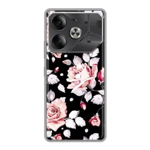 Чехлы с Цветами для Tecno Pova 6 (VPrint) (Цветочки на черном)