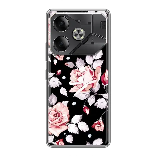 Чехол с принтом «Цветочки на черном» для TECNO Pova 6