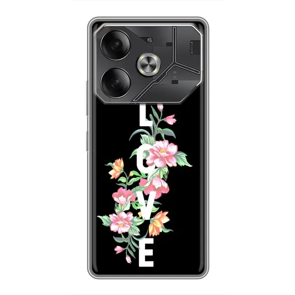 Чехол с принтом «Цветы LOVE» для TECNO Pova 6