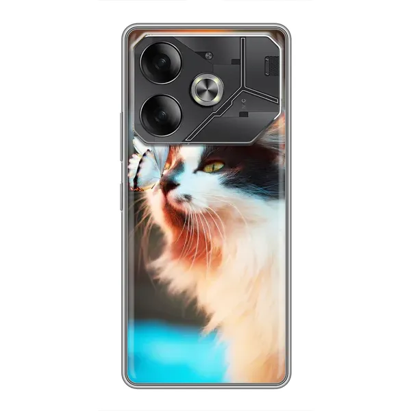 Чехол с принтом «Котик с бабочкой» для TECNO Pova 6