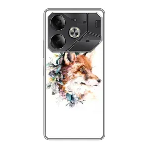 Чехлы с картинкой Лисички для Tecno Pova 6 (VPrint) (Лисичка в цветочках)