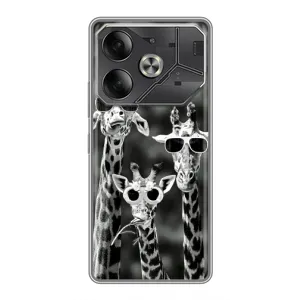 Силиконовый чехол с КАРТИНКАМИ лето для Tecno Pova 6 (AlphaPrint) (Жирафы в очках)
