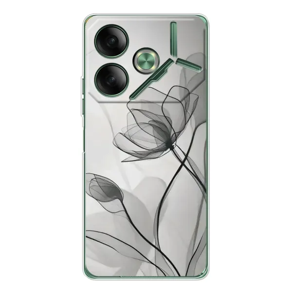 Чехол с принтом «Черные цветы» для TECNO Pova 7 5G