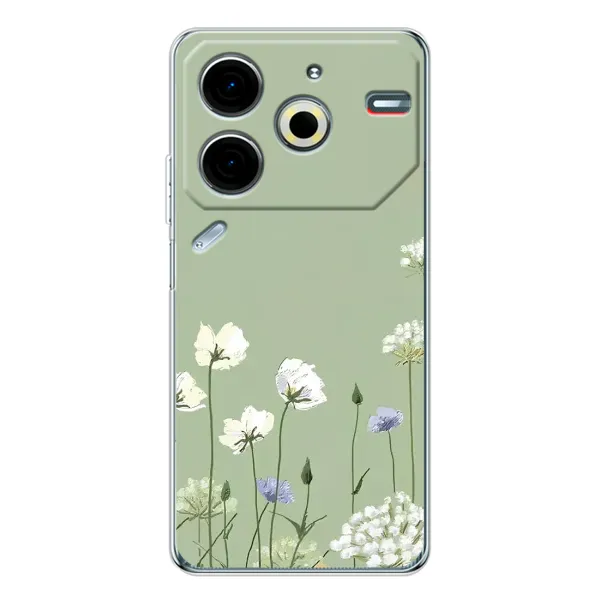 Чехол с принтом «Цветы на зеленом» для TECNO Pova 7 Pro