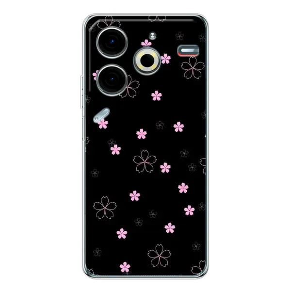 Чехол с принтом «Розовые цветы на черном» для TECNO Pova 7 Pro