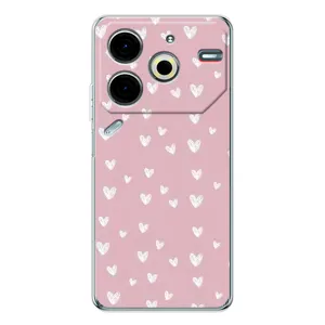 Чехол с розовым рисунком для Tecno Pova 7 Pro (Сердечки на розовом)