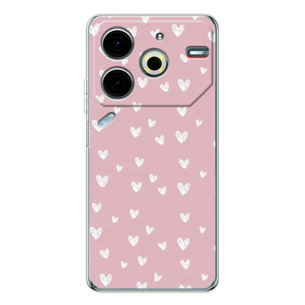 Чехол с принтом «Сердечки на розовом» для TECNO Pova 7 Pro