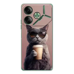 Чехол с принтом «Кот с кофе» для TECNO Pova 7 Ultra