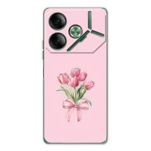 Чехол с розовым рисунком для Tecno Pova 7 (Букет цветов)