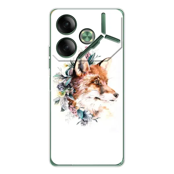 Чехол с принтом «Лисичка в цветочках» для TECNO Pova 7