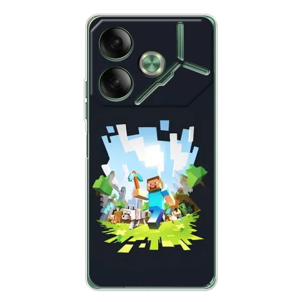 Чехол с принтом «персонажи Minecraft» для TECNO Pova 7
