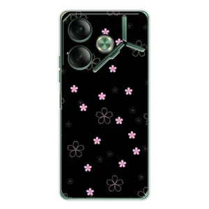 Чехол с розовым рисунком для Tecno Pova 7 (Розовые цветы на черном)