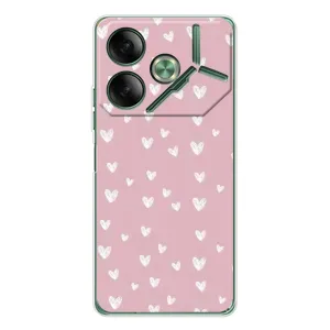 Чехол с розовым рисунком для Tecno Pova 7 (Сердечки на розовом)