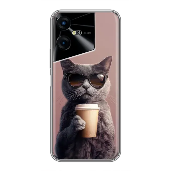 Чехол с принтом «Кот с кофе» для TECNO POVA Neo 3
