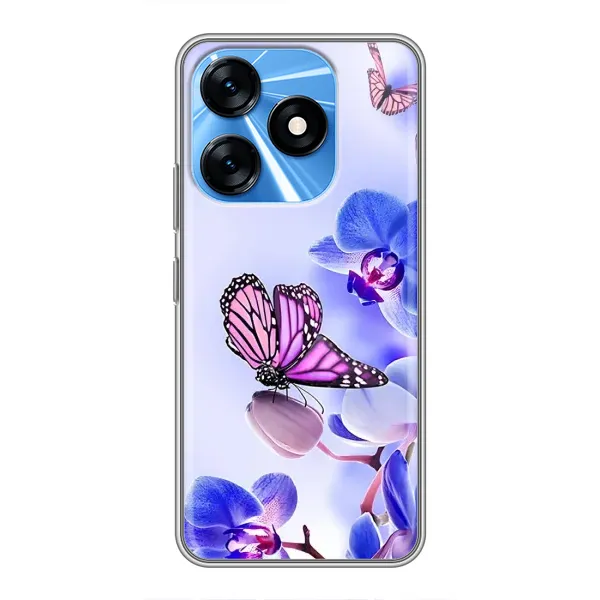 Чохол з принтом «Метелик на квітах» для TECNO Spark 10