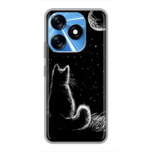 Чехол с принтом для TECNO Spark 10 (AlphaPrint) Модные коты (Котик и луна)