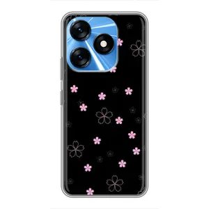 Чехол с розовым рисунком для TECNO Spark 10 (Розовые цветы на черном)