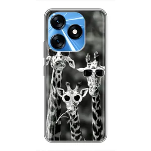 Силиконовый чехол с КАРТИНКАМИ лето для TECNO Spark 10 (AlphaPrint) (Жирафы в очках)