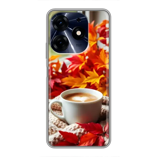 Чохол з принтом «Кава та листя» для TECNO Spark 10c Чохол з принтом «Кава та листя» для TECNO Spark 10c