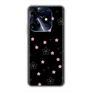 Чехол с розовым рисунком для TECNO Spark 10c (Розовые цветы на черном)