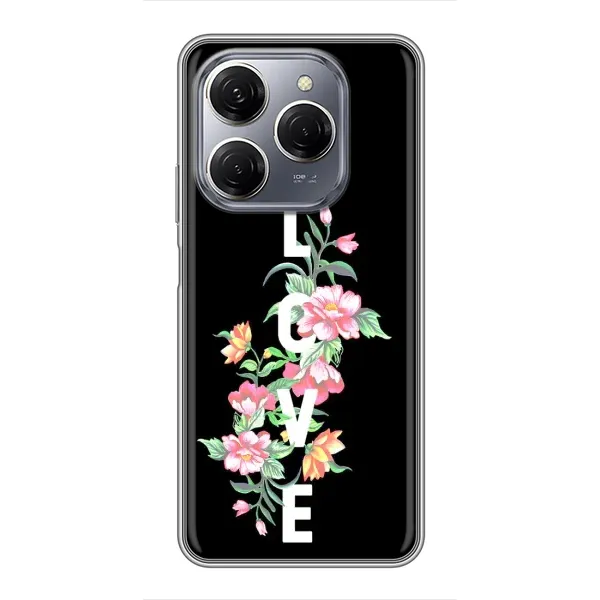 Чехол с принтом «Цветы LOVE» для TECNO Spark 20 Pro