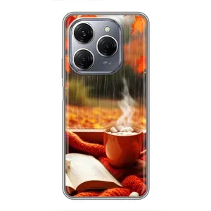 Чехол с уникальным дизайном «Осень с кофе» для TECNO Spark 20 Pro (Кофе и дождь)