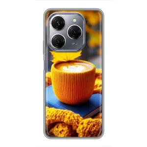 Чехол с уникальным дизайном «Осень с кофе» для TECNO Spark 20 Pro (Кофе на желтом пледе)