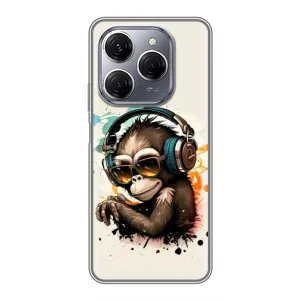 Чехол с Обезьянами TECNO Spark 20 Pro - (AlphaPrint) (Макака в наушниках)