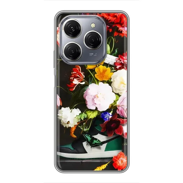 Чохол з принтом «Nike цветы» для TECNO Spark 20 Pro