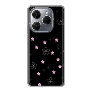 Чехол с розовым рисунком для TECNO Spark 20 Pro (Розовые цветы на черном)