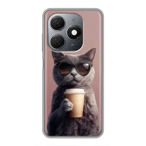 Чехол с принтом стильные животные для Техно Спарк 20 (Кот с кофе)
